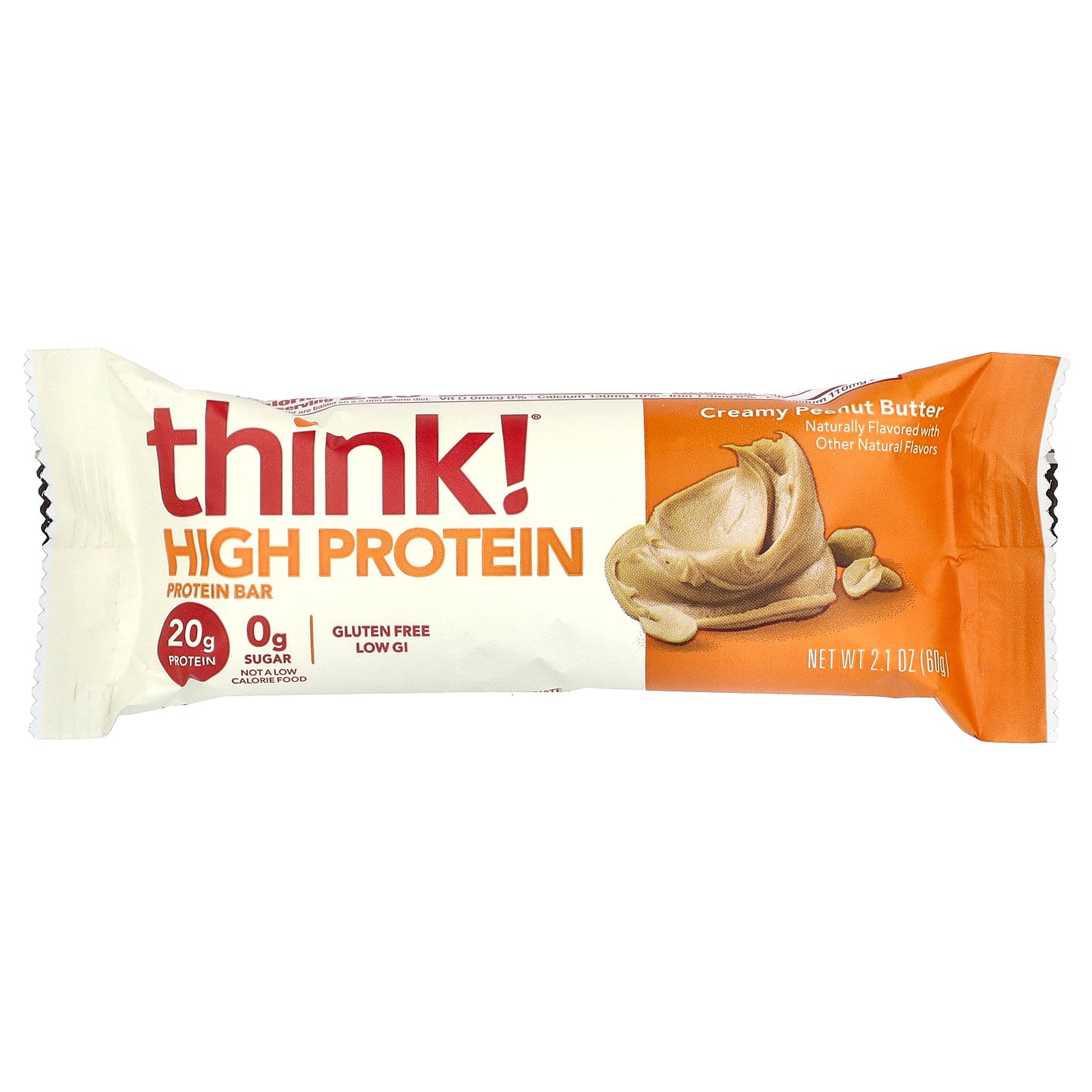 Think !, High Protein Bars, Creamy Peanut Butter, 5 Bars, 2.1 oz (60 g) Each