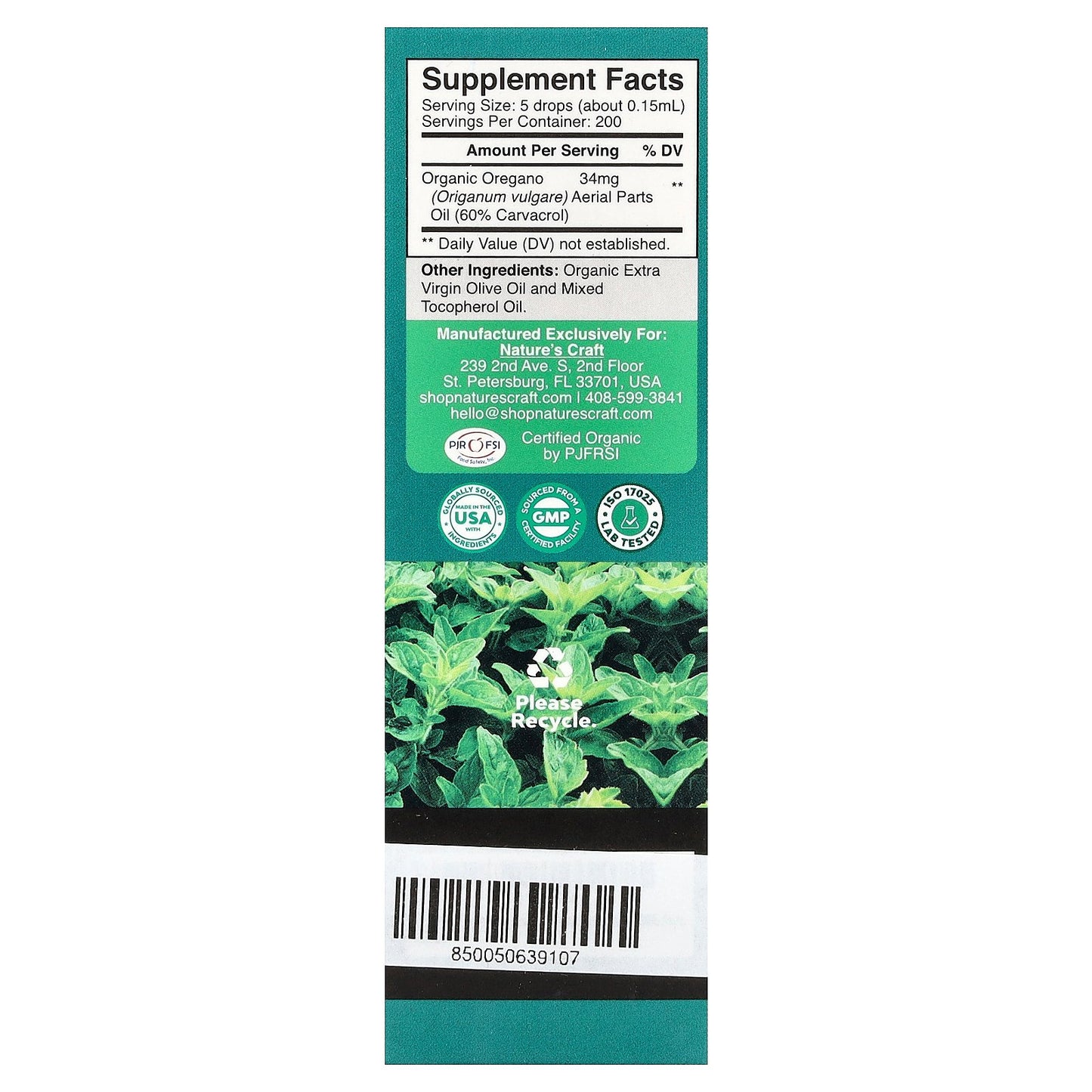 Nature's Craft, Organic Oil of Oregano, Alcohol-Free, 30 ml