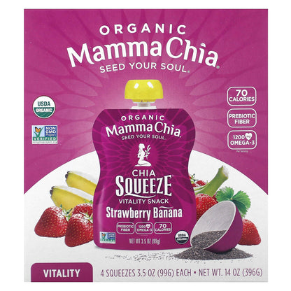 Mamma Chia, Organic Chia Squeeze® Vitality Snack, Strawberry Banana, 4 Pack, 3.5 oz (99 g) Each