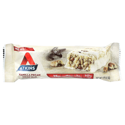 Atkins, Protein Meal Bar, Vanilla Pecan Crisp, 5 Bars, 1.69 oz (48 g) Each