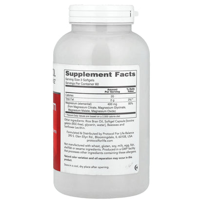 Protocol for Life Balance, Magnesium Citrate, 180 Softgels (133 mg per Softgel)