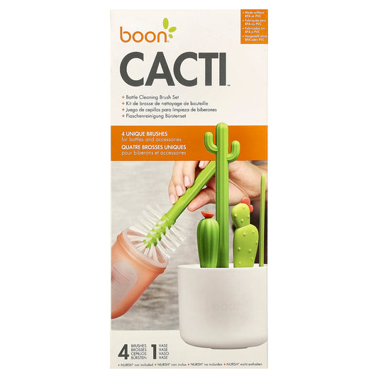 Boon, Cacti, Bottle Cleaning Brush Set, 4 Brushes & 1 Vase