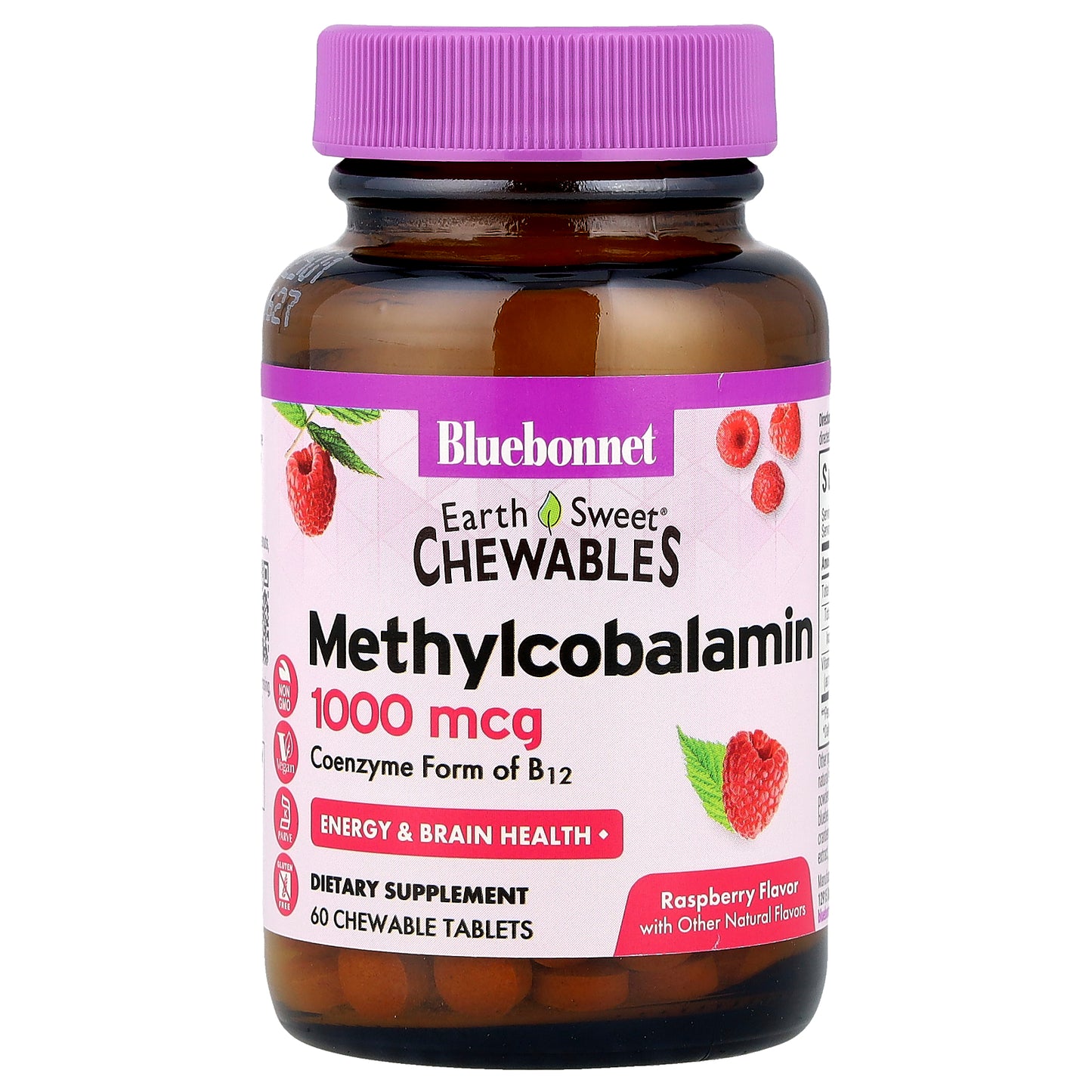 Bluebonnet Nutrition, EarthSweet® Chewables, Methylcobalamin, Raspberry, 1,000 mcg, 60 Chewable Tablets