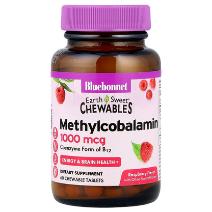 Bluebonnet Nutrition, EarthSweet® Chewables, Methylcobalamin, Raspberry, 1,000 mcg, 60 Chewable Tablets