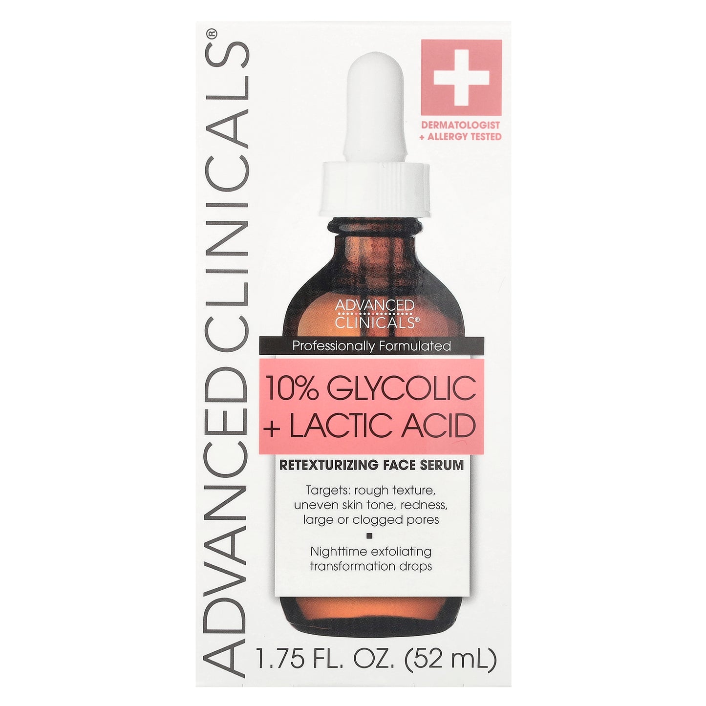 Advanced Clinicals, 10% Glycolic + Lactic Acid Serum, 1.75 fl oz (52 ml)