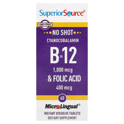 Superior Source, Cyanocobalamin B-12  & Folic Acid, 60 MicroLingual Instant Dissolve Tablets