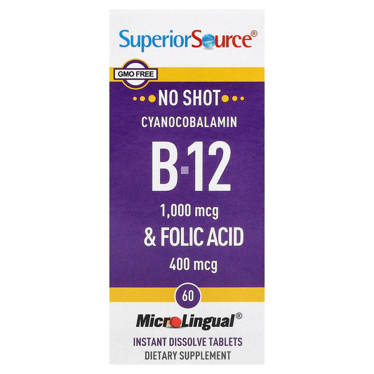 Superior Source, Cyanocobalamin B-12  & Folic Acid, 60 MicroLingual Instant Dissolve Tablets