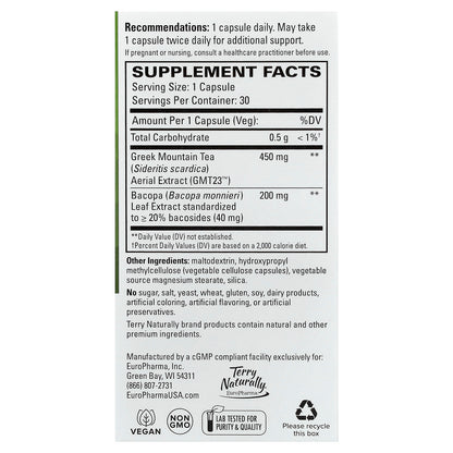 Terry Naturally, Greek Mountain Tea + Bacopa, 30 Capsules