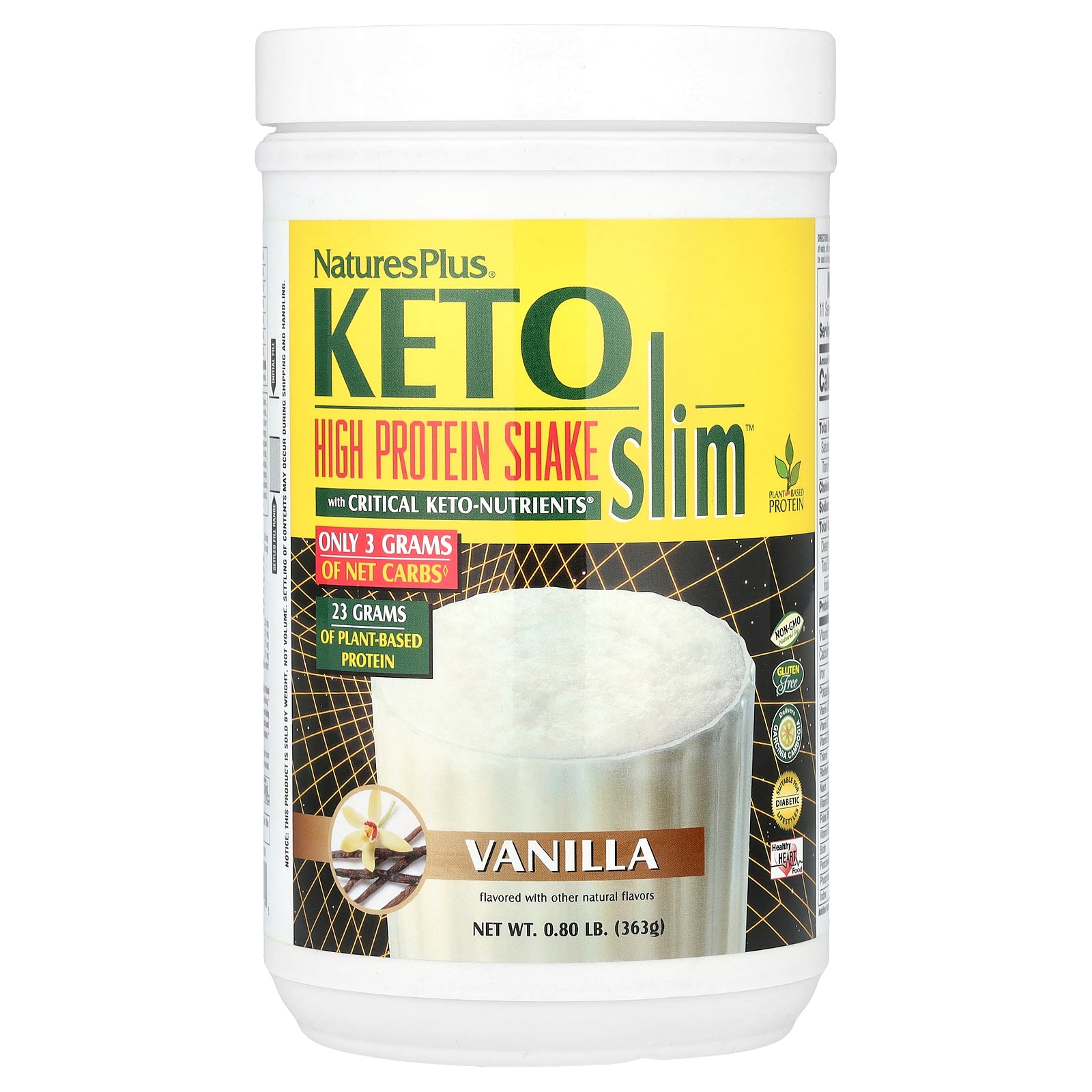 NaturesPlus, Keto Slim™, High Protein Shake, Vanilla, 0.8 lb (363 g)