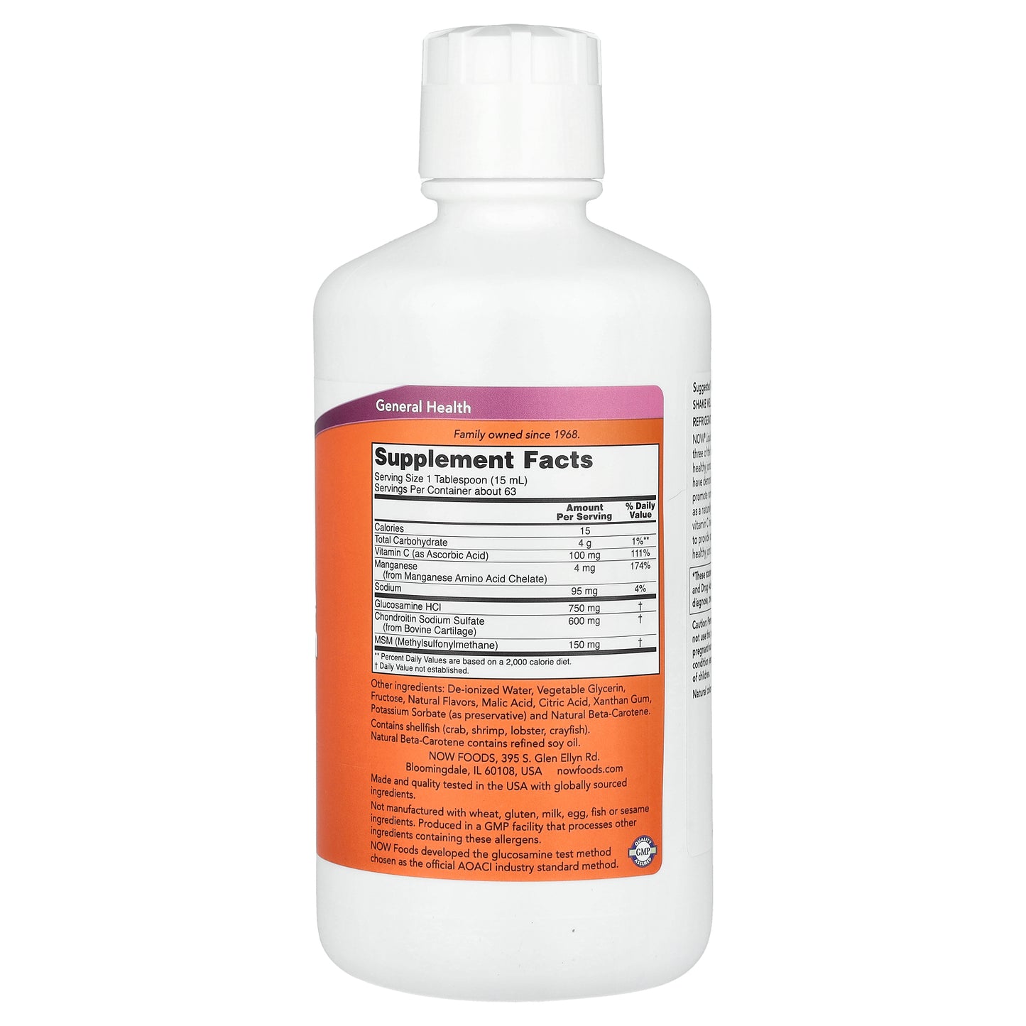 NOW Foods, Liquid Glucosamine & Chondroitin with MSM, Citrus, 32 fl oz (946 ml)
