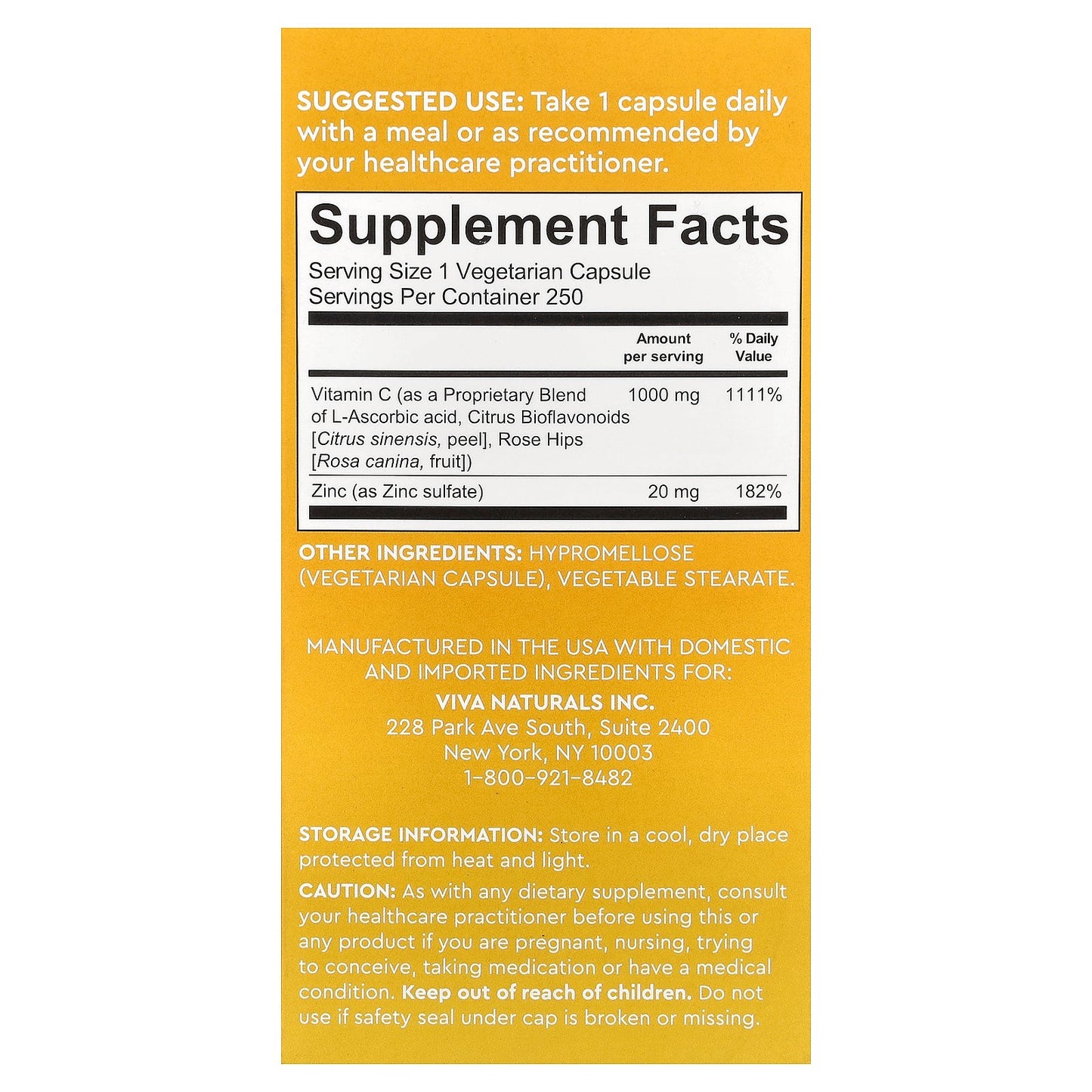 Viva Naturals, Vitamin C + Zinc, 250 Veggie Capsules