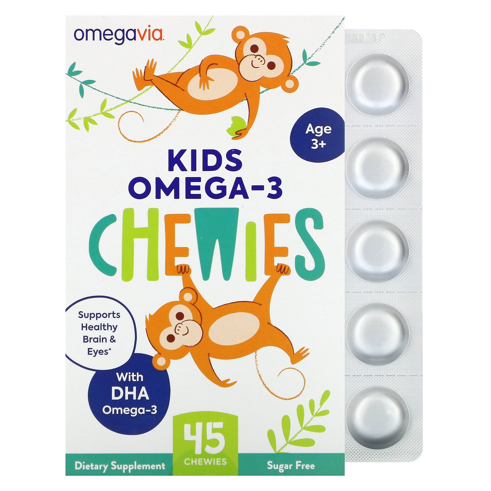 OmegaVia, Kids Omega-3 Chewies, Age 3+, Natural Fruit, 45 Chewies