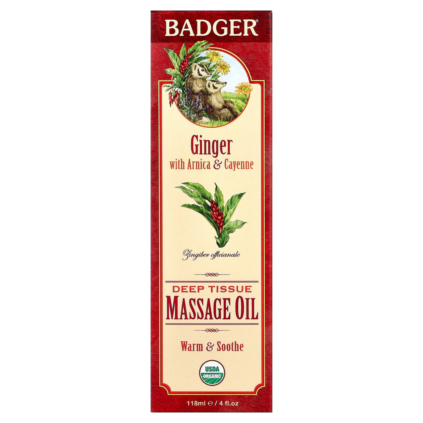 Badger, Deep Tissue Massage Oil, Ginger with Arnica & Cayenne, 4 fl oz (118 ml)