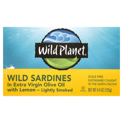 Wild Planet, Wild Sardines In Extra Virgin Olive Oil with Lemon, Lightly Smoked, 4.4 oz (125 g)