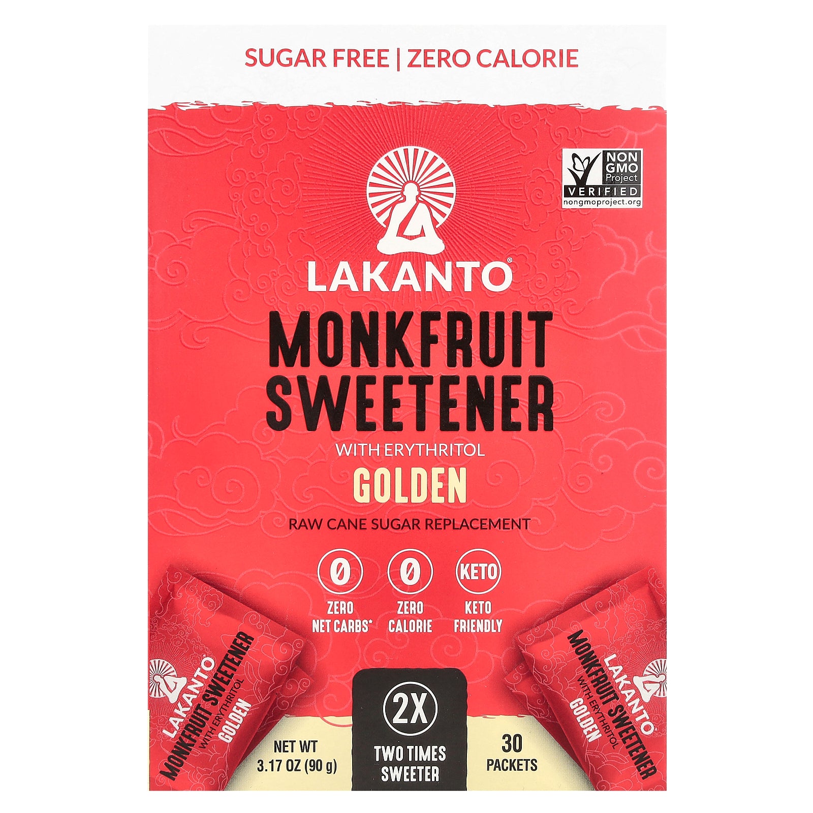 Lakanto, Monkfruit Sweetener with Erythritol, Golden, 30 Packets, 3.17 oz (90 g)