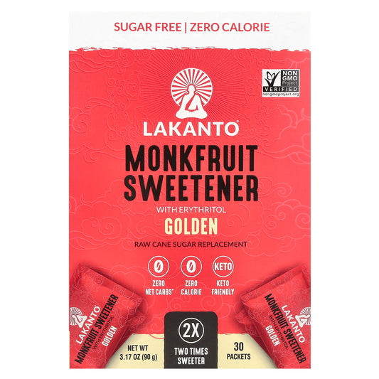 Lakanto, Monkfruit Sweetener with Erythritol, Golden, 30 Packets, 3.17 oz (90 g)