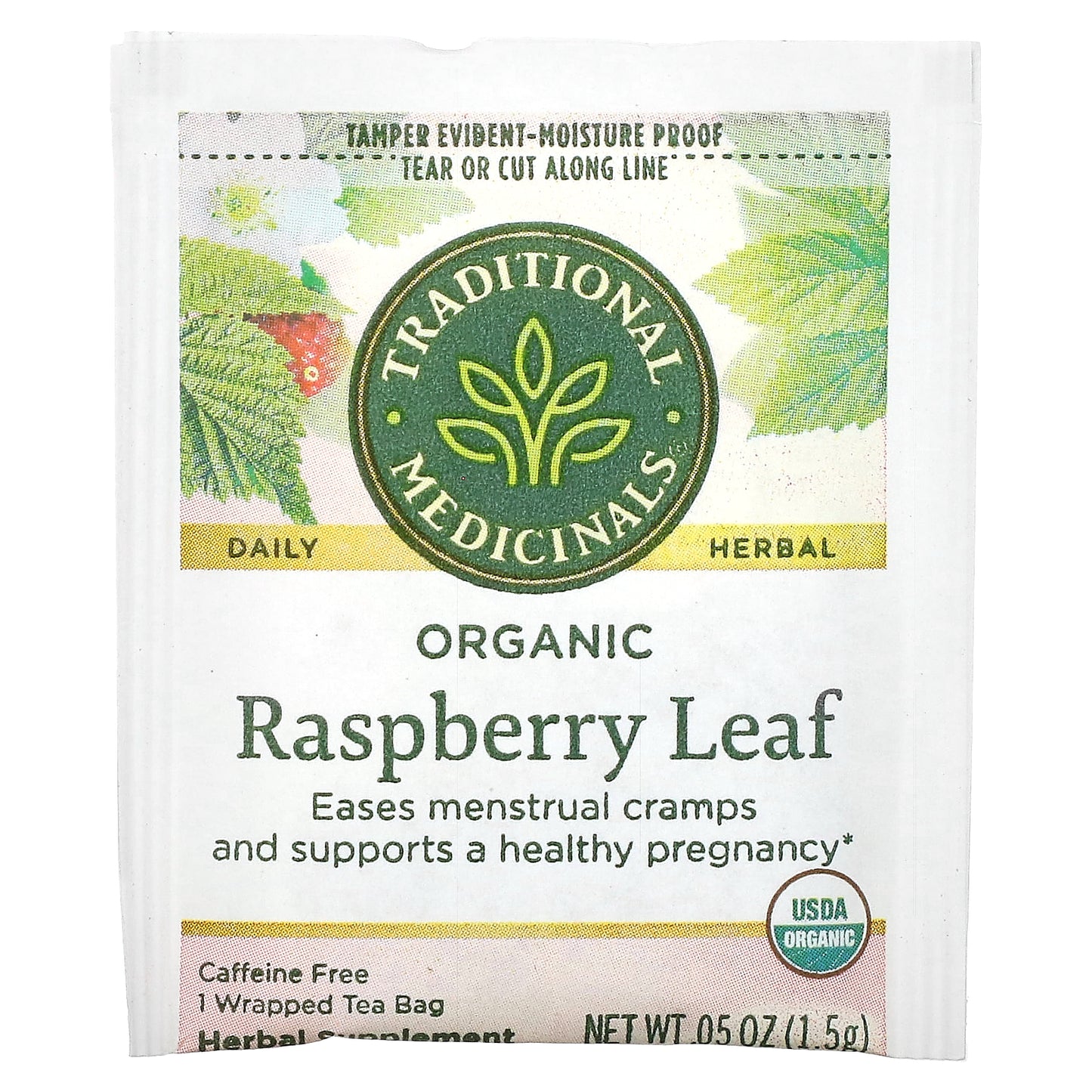 Traditional Medicinals, Organic Raspberry Leaf, Caffeine Free, 16 Wrapped Tea Bags, 0.85 oz (24 g)