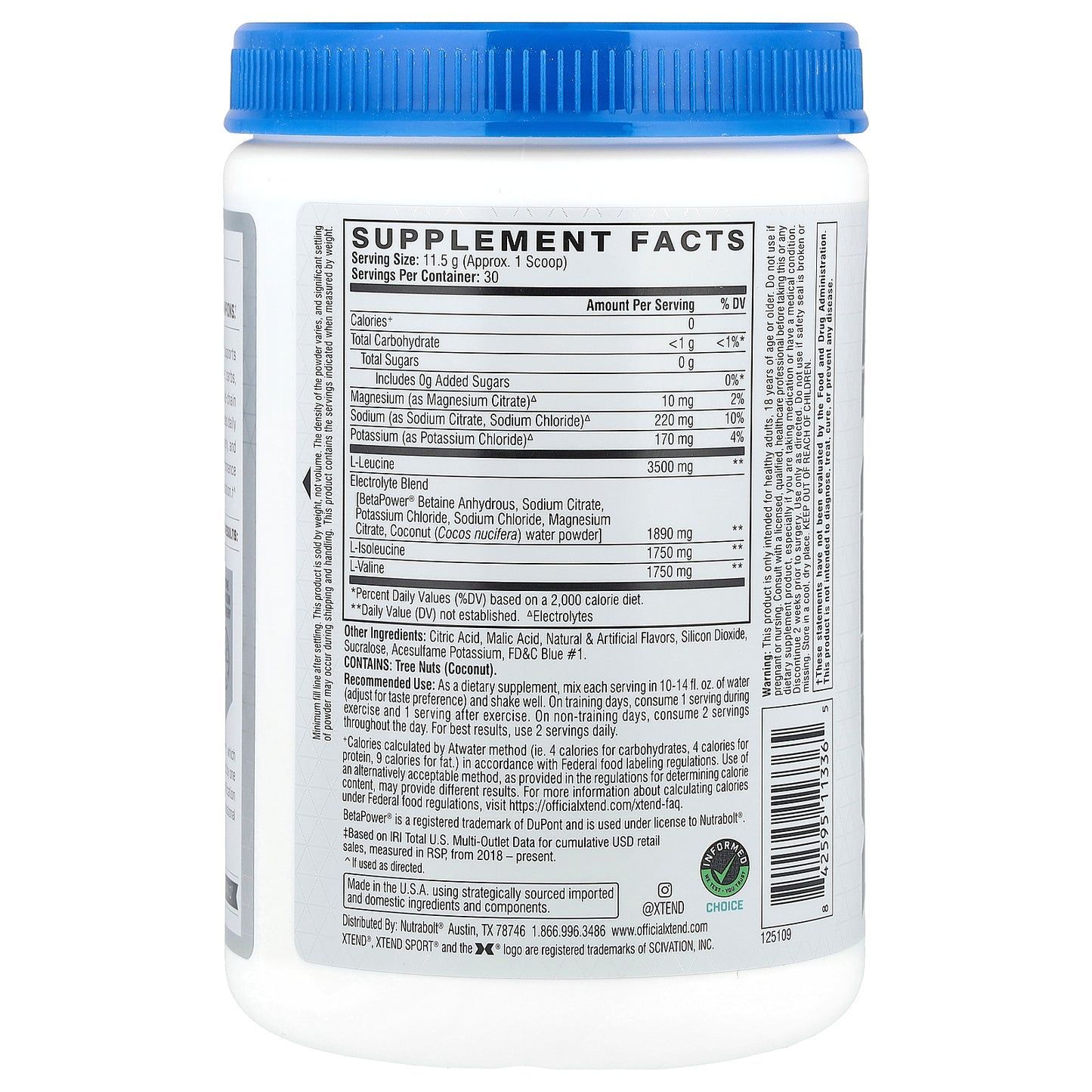 XTEND, Sport, 7G BCAA, Blue Raspberry Ice, 12.2 oz (345 g)