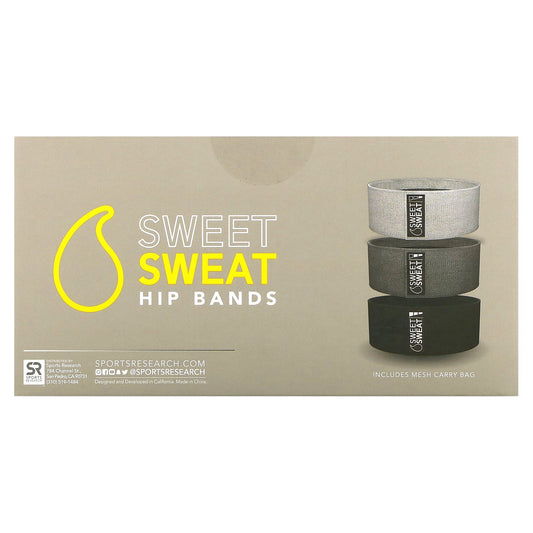 Sports Research, Sweet Sweat®, Hip Bands, Gray, 3 Bands