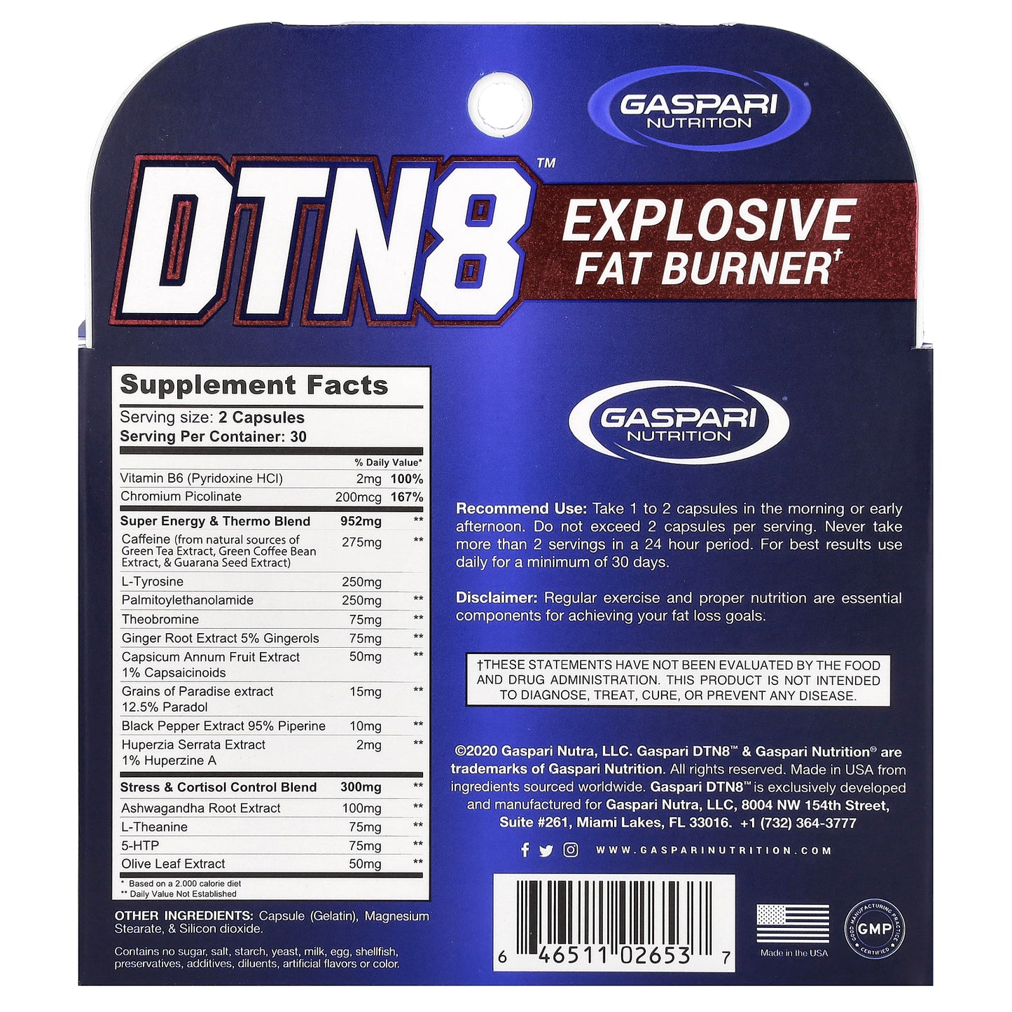 Gaspari Nutrition, DTN8, Explosive Fat Burner, 60 Capsules