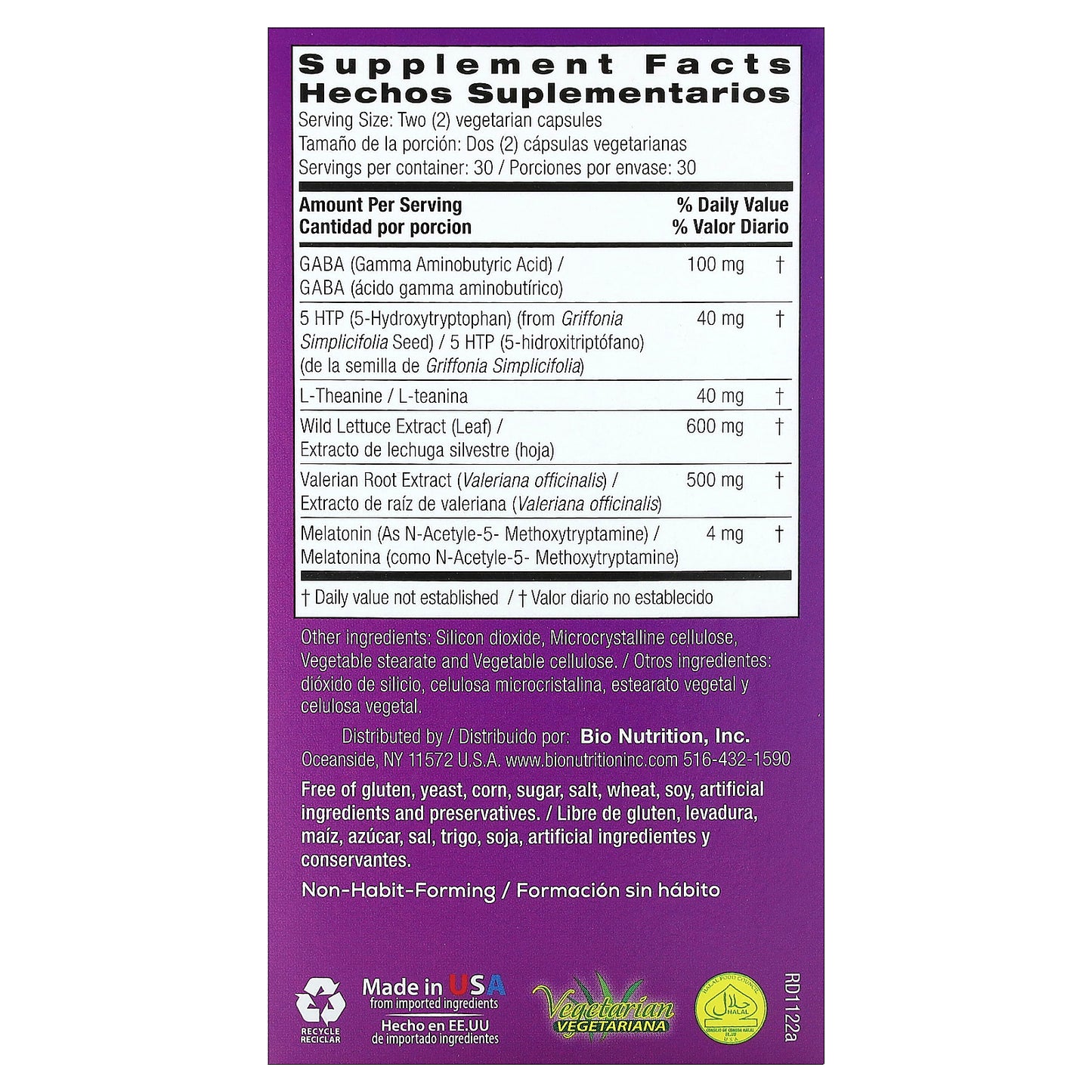 Bio Nutrition, Sleep Wellness with Wild Lettuce Extract, 60 Vegetarian Capsules