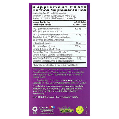 Bio Nutrition, Sleep Wellness with Wild Lettuce Extract, 60 Vegetarian Capsules