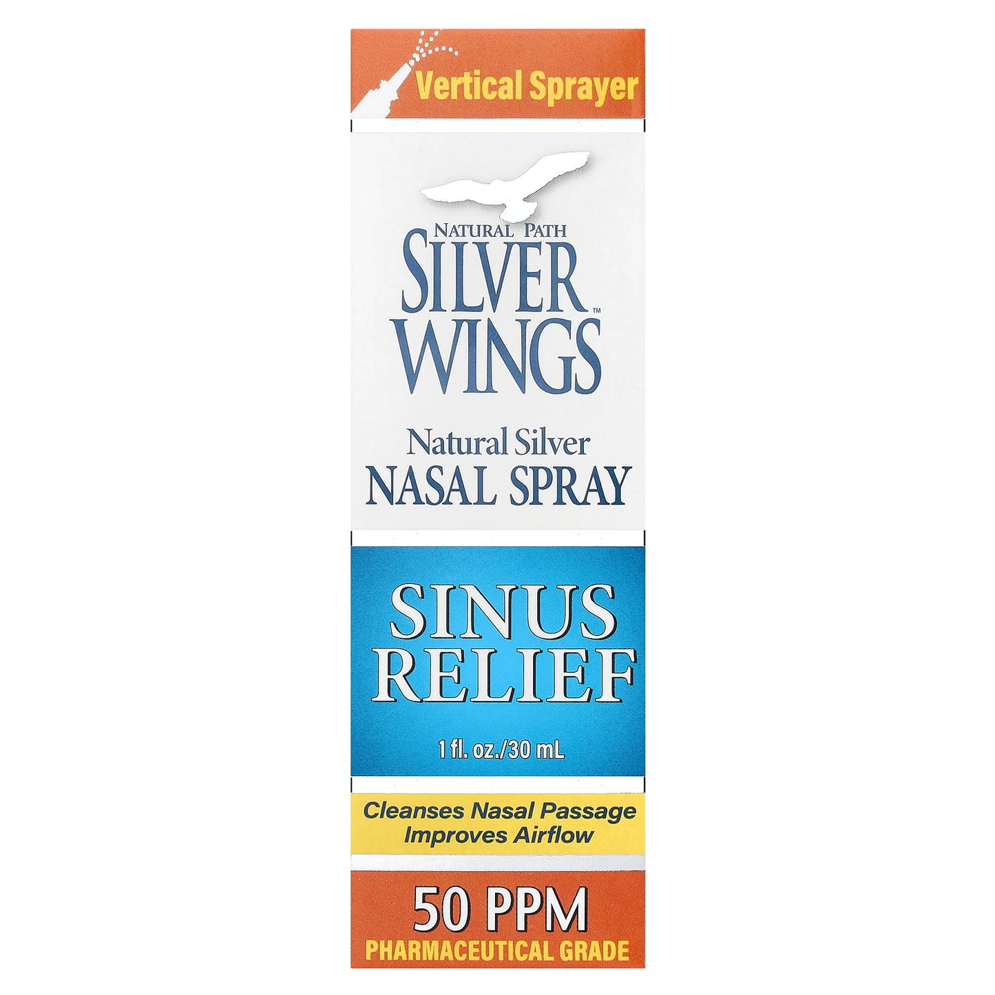 Natural Path Silver Wings, Natural Silver Nasal Spray, Sinus Relief, 50 PPM, 1 fl oz (30 ml)