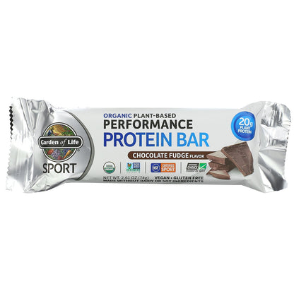 Garden of Life, Sport, Organic Plant-Based Performance Protein Bar, Chocolate Fudge, 12 Bars, 2.61 oz (74 g) Each