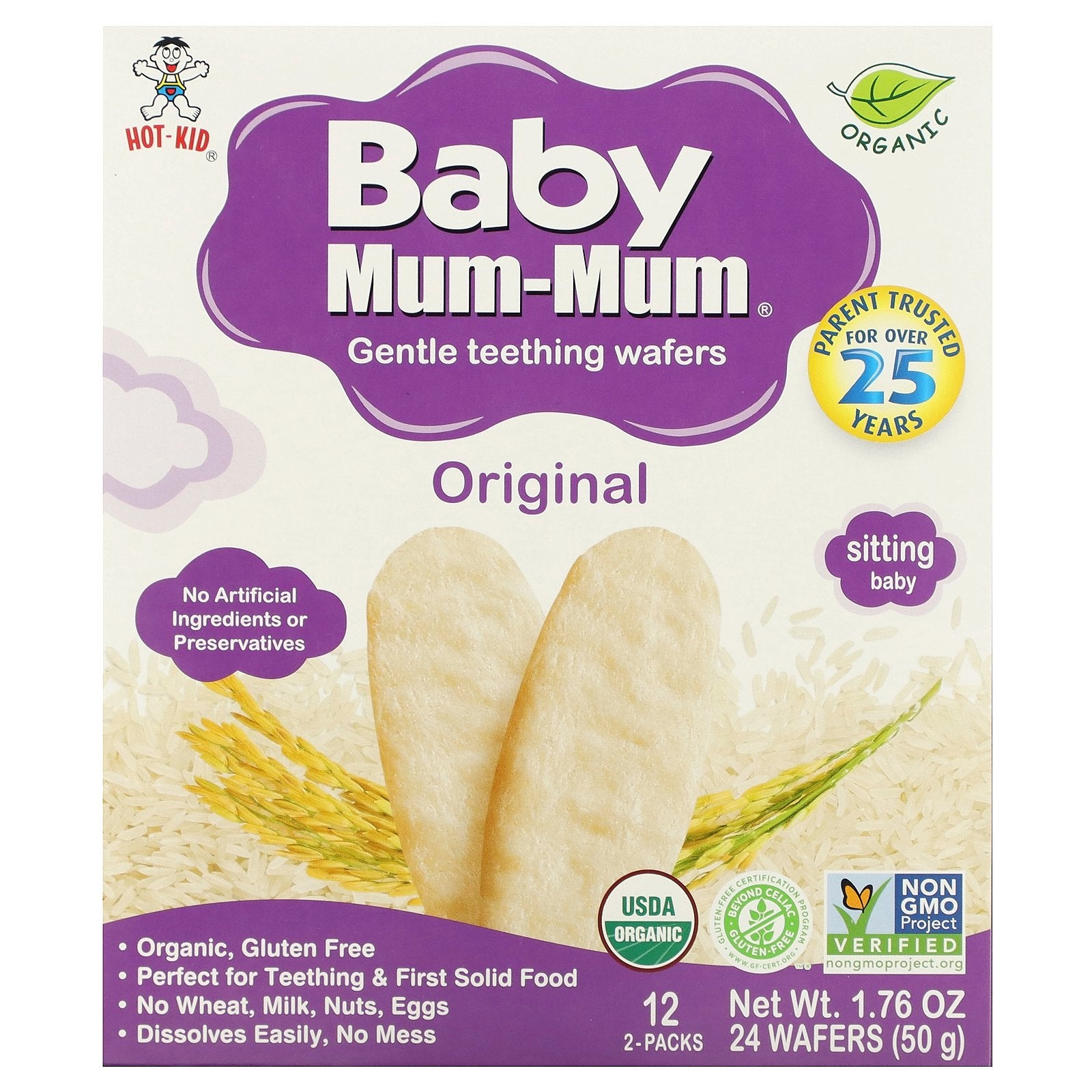 Hot Kid, Baby Mum-Mum, Gentle Teething Wafers, Original, 24 Wafers, 1.76 oz (50 g)