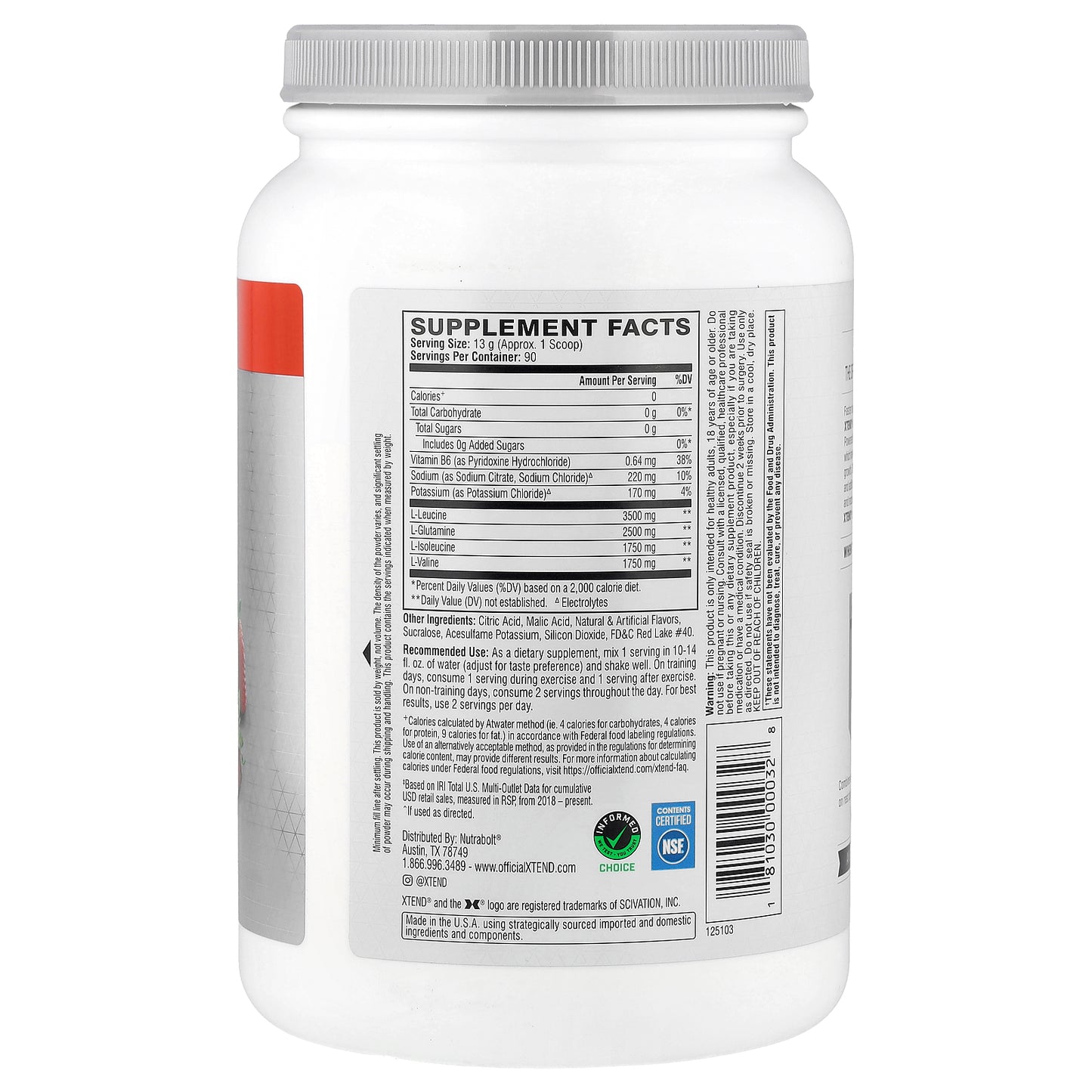 XTEND, 7G BCAA, Strawberry Kiwi Splash, 2.58 lb (1.17 kg)