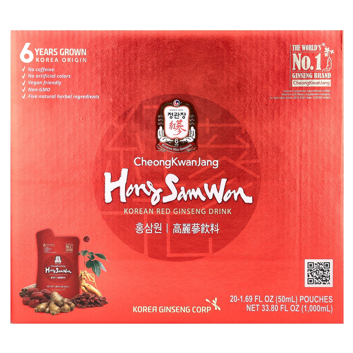 CheongKwanJang, Hong Sam Won, Korean Red Ginseng Drink, 20 Pouches, 1.69 fl oz (50 ml) Each