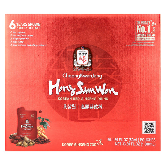 CheongKwanJang, Hong Sam Won, Korean Red Ginseng Drink, 20 Pouches, 1.69 fl oz (50 ml) Each