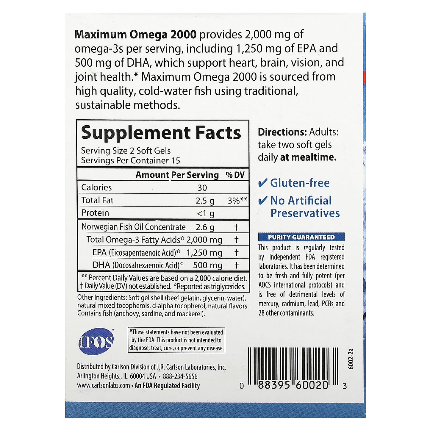 Carlson, Maximum Omega 2000, Natural Lemon, 2,000 mg, 30 Soft Gels (1,000 mg per Soft Gel)