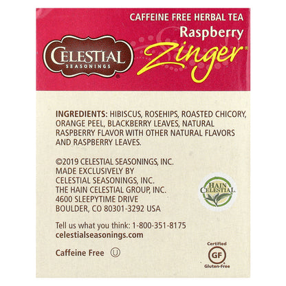 Celestial Seasonings, Herbal Tea, Raspberry Zinger®, Caffeine Free, 20 Tea Bags, 1.6 oz (45 g)