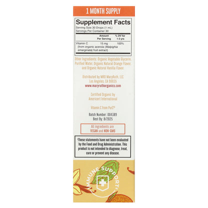 MaryRuth's, Organic Toddler Vitamin C Liquid Drops, 1-3 Years, Orange Vanilla, 1 fl oz (30 ml)