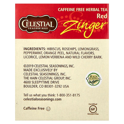 Celestial Seasonings, Herbal Tea, Red Zinger®, Caffeine Free, 20 Tea Bags, 1.7 oz (49 g)