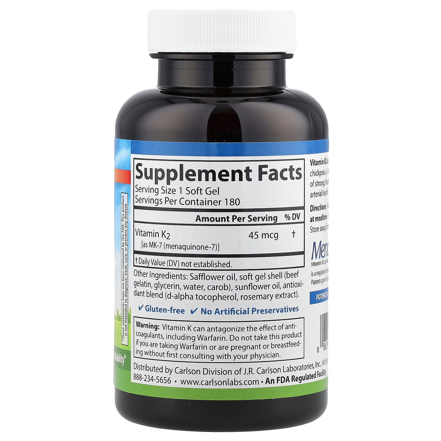 Carlson, Vitamin K2, 45 mcg, 180 Soft Gels
