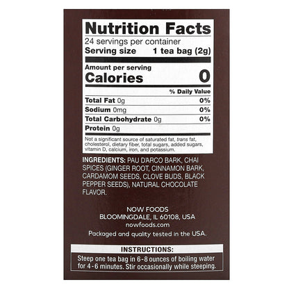 NOW Foods, Pau D'Arco Tea, Caffeine Free, 24 Tea Bags, 1.7 oz (48 g)