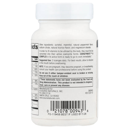 Source Naturals, Coenzymate™ B Complex, Peppermint, 60 Lozenges