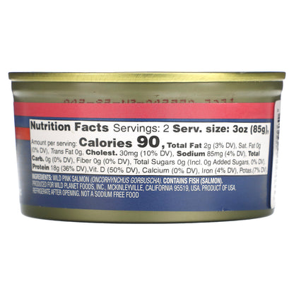 Wild Planet, Wild Pink Salmon, No Salt Added, 6 oz (170 g)