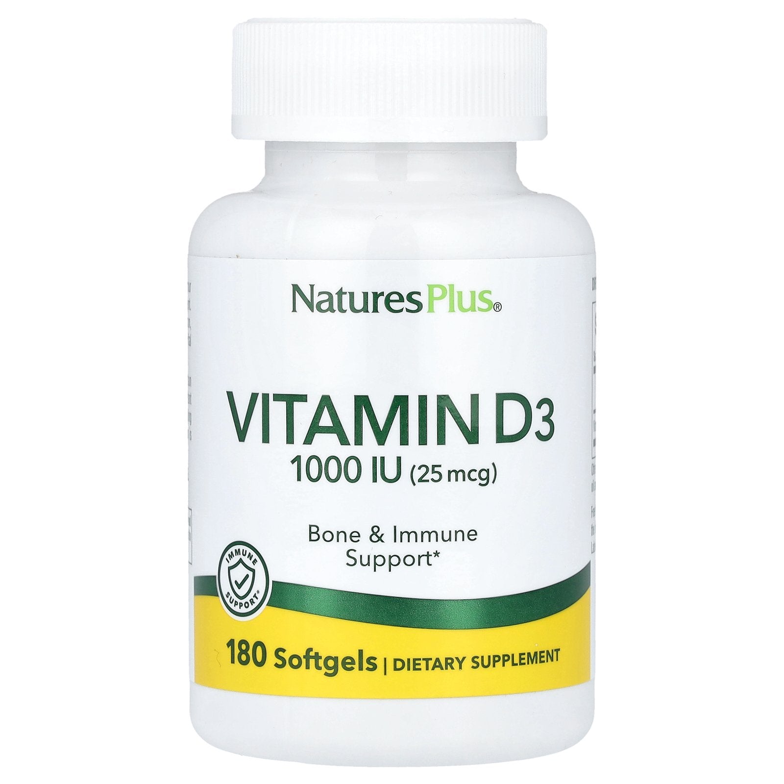 NaturesPlus, Vitamin D3, 25 mcg (1,000 IU), 180 Softgels