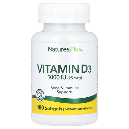NaturesPlus, Vitamin D3, 25 mcg (1,000 IU), 180 Softgels