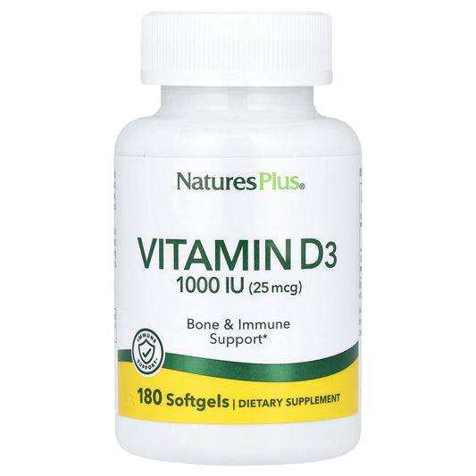 NaturesPlus, Vitamin D3, 25 mcg (1,000 IU), 180 Softgels