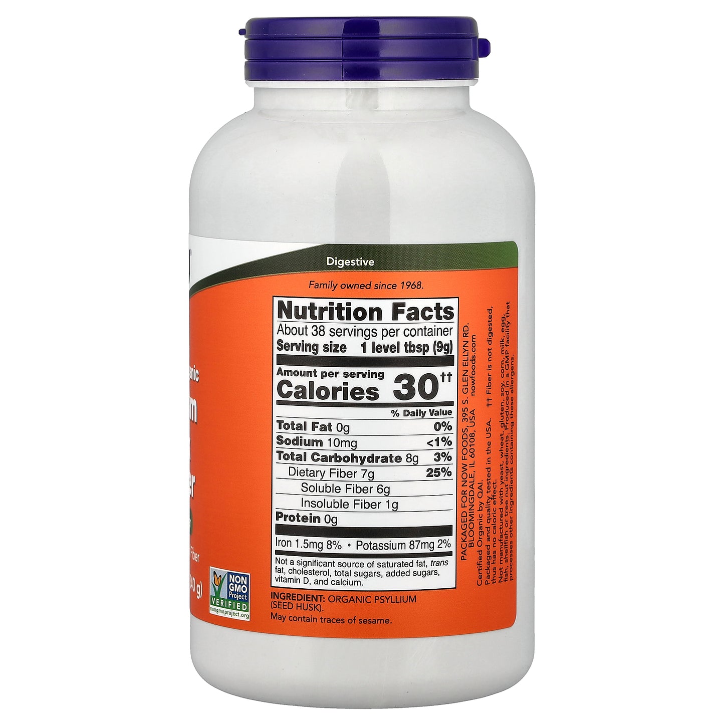 NOW Foods, Certified Organic Psyllium Husk Powder, 12 oz (340 g)