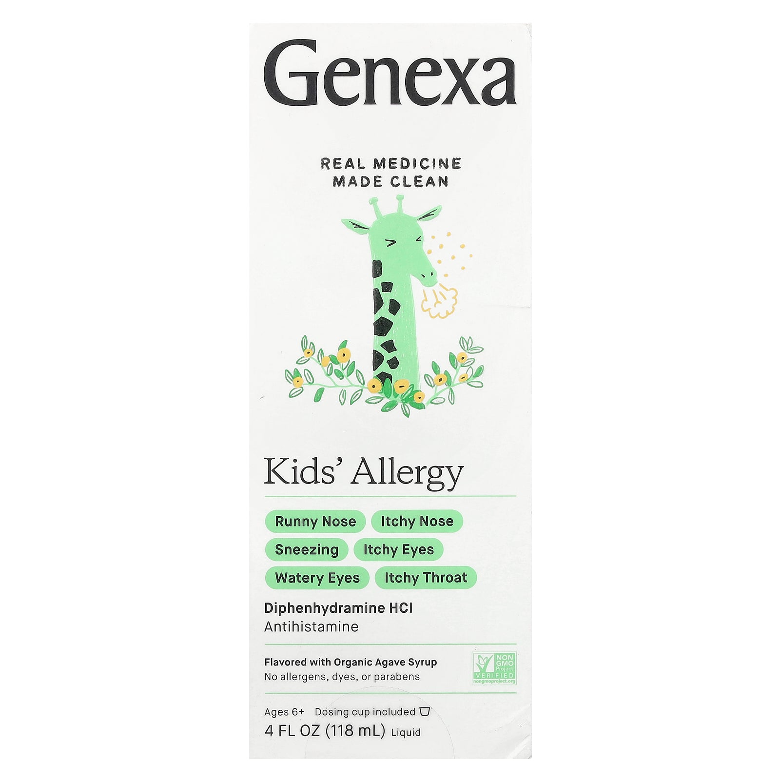 Genexa, Kids' Allergy, Ages 6+, Organic Agave, 12.5 mg, 4 fl oz (118 ml)