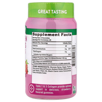 Nature's Truth, Collagen Peptides Gummies, Type 1 + 3, Delicious Strawberry, 60 Gummies