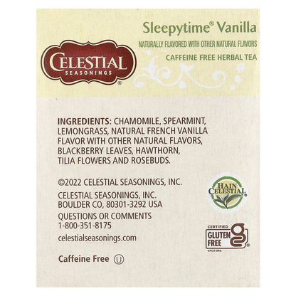 Celestial Seasonings, Herbal Tea, Sleepytime® Vanilla, Caffeine Free, 20 Tea Bags, 1.1 oz (30 g)