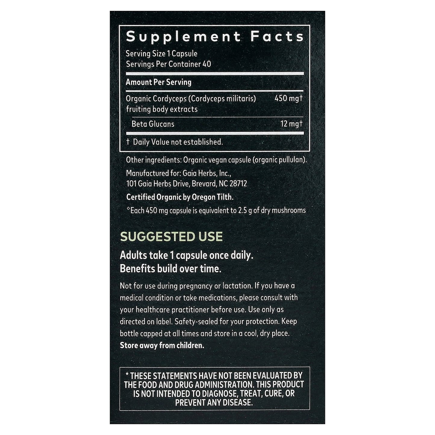 Gaia Herbs, Cordyceps Mushroom, 40 Vegan Capsules