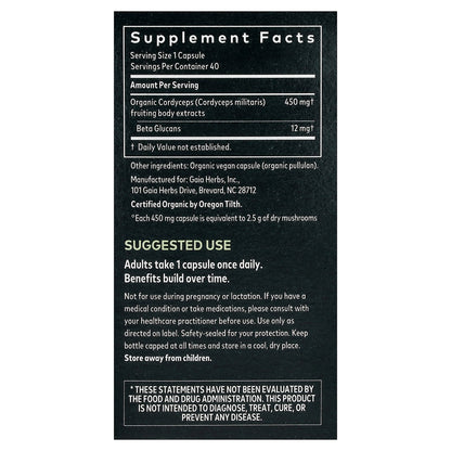 Gaia Herbs, Cordyceps Mushroom, 40 Vegan Capsules