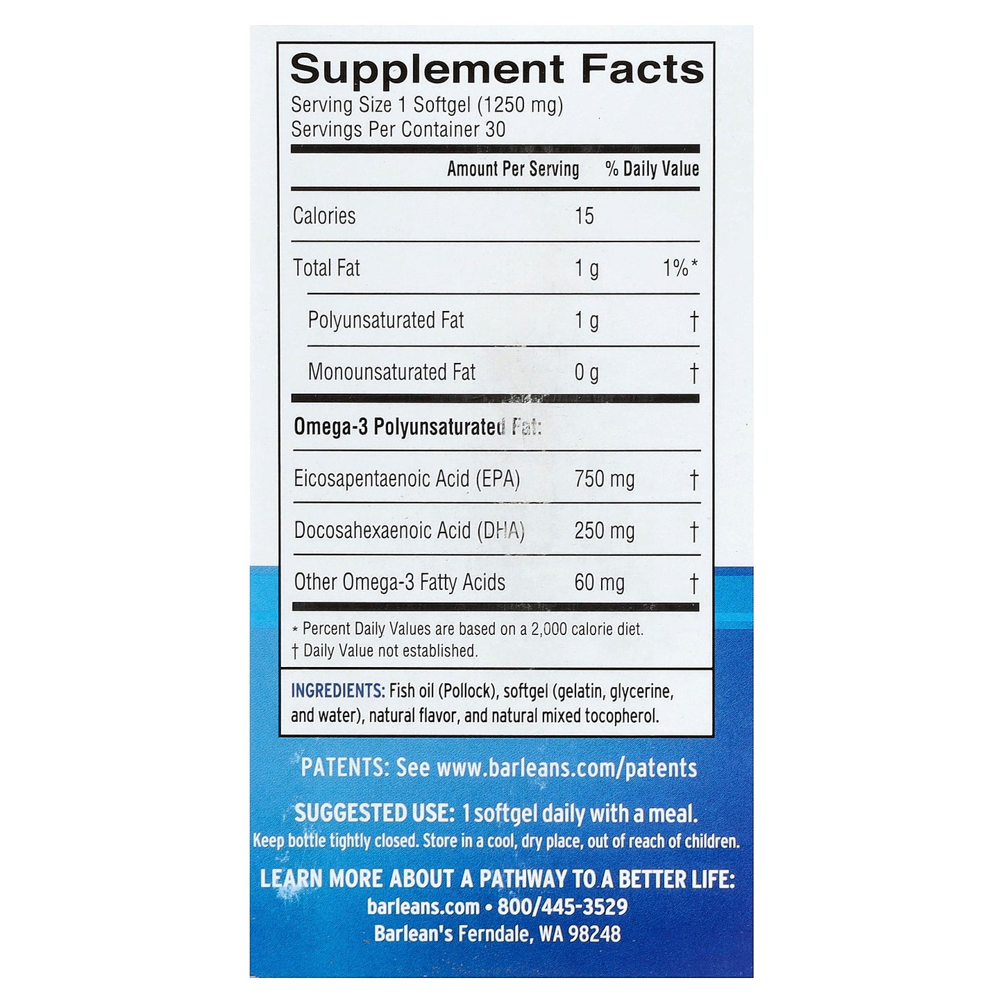 Barlean's, Ideal Omega 3, Orange, 30 Softgels